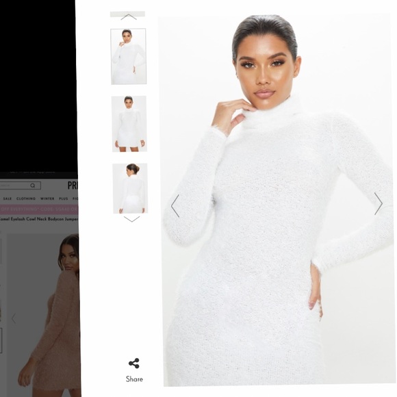 Plt Ivory Eyelash Cowl Neck Bodycon Jumper Dress - Picture 1 of 4